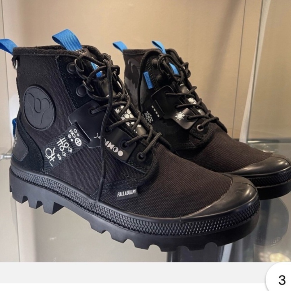 Palladium Black Canvas Tactical Boots with Blue Pull Tabs